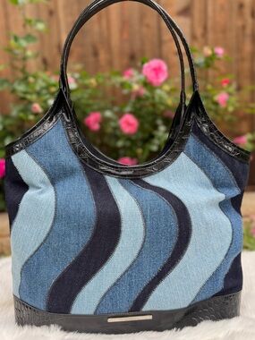 Brahmin Denim Iona Retro Blue Lismore Leather Purse